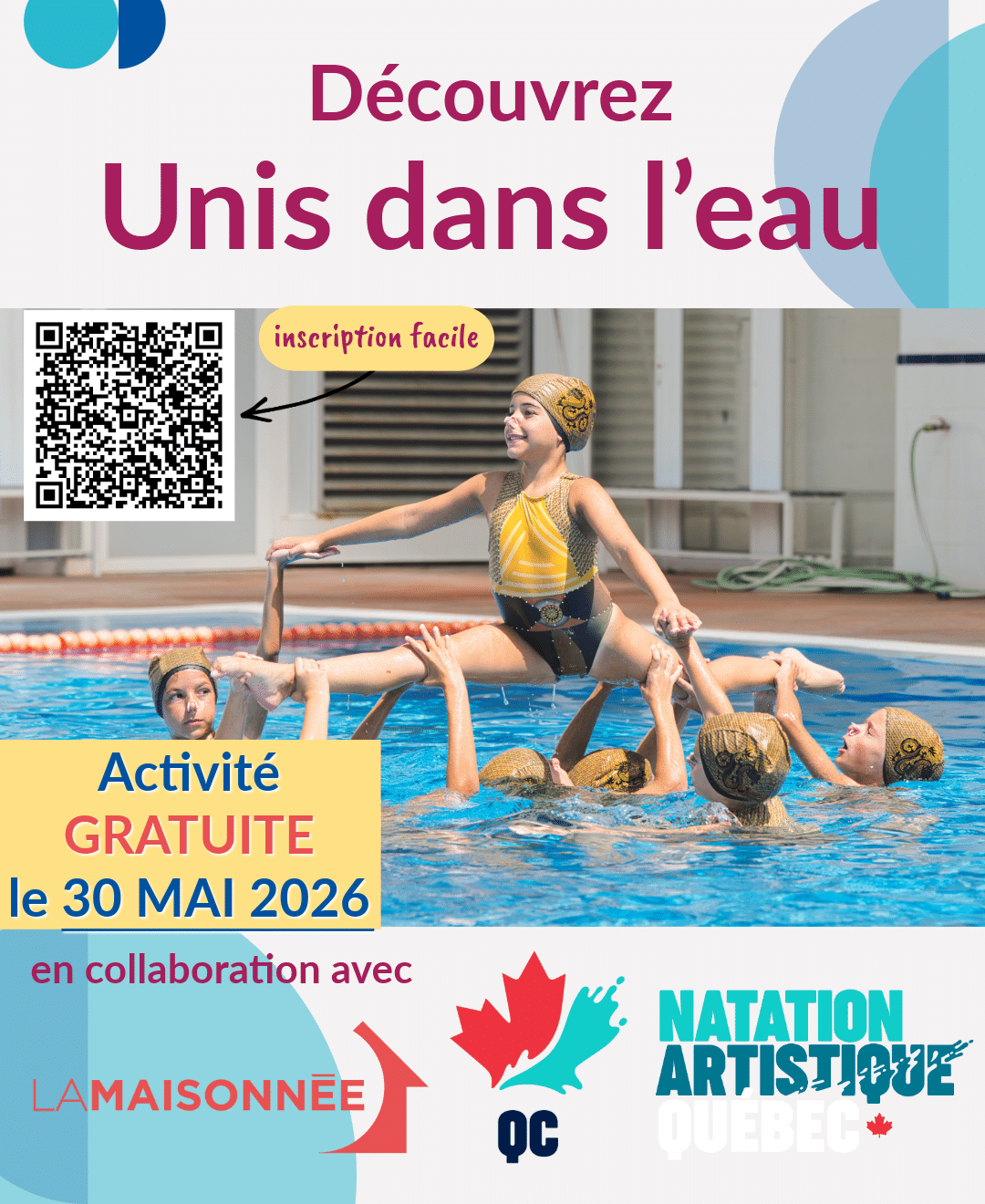Unis dans l’eau, activité en collaboration avec Natation Artistique Québec